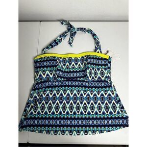 NWT Jessica Simpson Marine Tankini Swim Top Women's Size 2X Blue Green White
